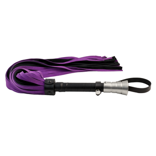 Premium Suede Leather Flogger with Silver Handle - Purple & Black