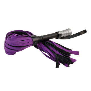 Premium Suede Leather Flogger with Silver Handle - Purple & Black