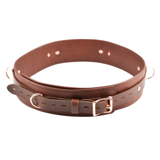 Leather Bondage Belt - Brown & Rose Gold