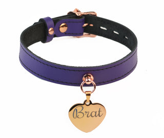 Purple Leather Collar With Custom Engraved Brat Choker Silver, Rose Gold or Gold Hardware Options