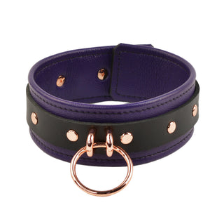 Purple Leather & Rose Gold Premium Bondage Collar With Chain Leash
