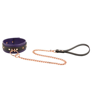 Purple Leather & Rose Gold Premium Bondage Collar With Chain Leash