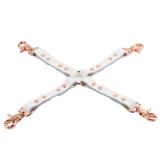 Premium Blush Pink and White Leather & Steel Restraint Set - Wrist, Ankle & Thigh Cuffs, Collar, Cross Connector, Snap Hooks & Padlocks