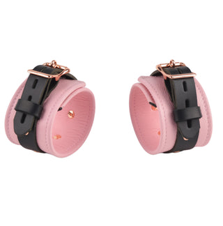 Blush Pink Leather & Rose Gold Restraint Set - Wrist & Ankle Cuffs, Collar, Cross Connector, Snap Hooks & Rose Gold Padlocks