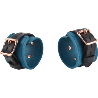 Jade Empress Leather & Rose Gold Restraint Set - Wrist & Ankle Cuffs, Collar, Cross Connector, Snap Hooks & Rose Gold Padlocks