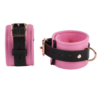 Premium Princess Pink Leather & Steel Restraint Set - Wrist & Ankle Cuffs, Collar, Cross Connector, Snap Hooks & Padlocks