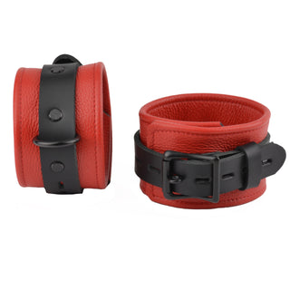 Premium Red Leather & Black Hardware Set - Wrist, Ankle & Thigh Cuffs, Collar, Cross Connector, Snap Hooks & Padlock