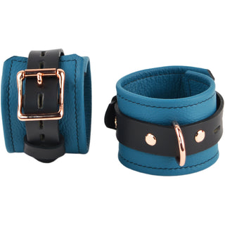 Jade Empress Leather & Rose Gold Restraint Set - Wrist & Ankle Cuffs, Collar, Cross Connector, Snap Hooks & Rose Gold Padlocks