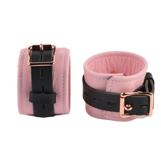Premium Leather Wrist Cuffs - Blush Pink With Rose Gold Hardware