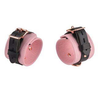 Blush Pink Leather & Rose Gold Restraint Set - Wrist & Ankle Cuffs, Collar, Cross Connector, Snap Hooks & Rose Gold Padlocks