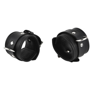 Black Leather & Steel Restraint Set - Wrist & Ankle Cuffs, Collar, Cross Connector, Snap Hooks & Silver Padlocks