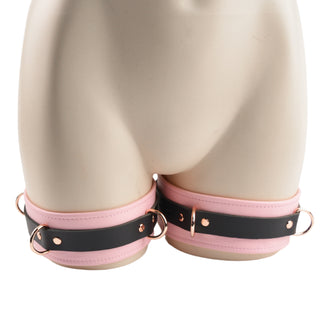 Premium Lockable Thigh Cuffs Triple Layer Leather - Blush Pink & Rose Gold