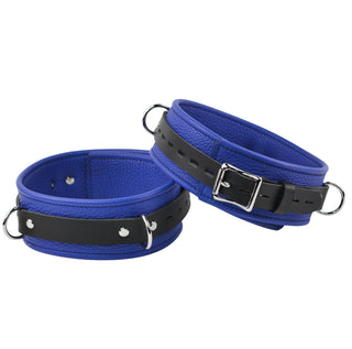 Premium Thigh Cuffs Triple Layer Leather - Deep Blue With Steel Hardware