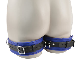 Premium Thigh Cuffs Triple Layer Leather - Deep Blue With Steel Hardware