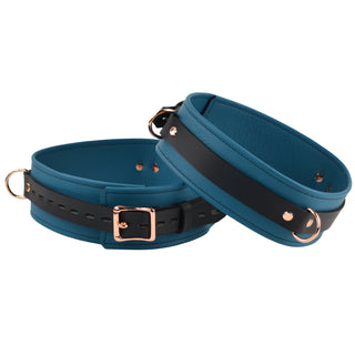 Premium Jade Empress Leather & Rose Gold Restraint Set - Wrist, Ankle & Thigh Cuffs, Collar, Cross Connector, Snap Hooks & Rose Gold Padlocks