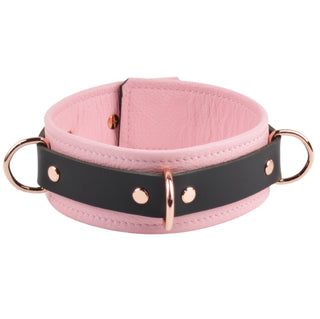 Blush Pink Leather & Rose Gold Restraint Set - Wrist & Ankle Cuffs, Collar, Cross Connector, Snap Hooks & Rose Gold Padlocks
