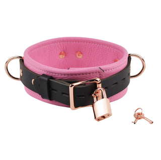 Premium Princess Pink Leather & Steel Restraint Set - Wrist & Ankle Cuffs, Collar, Cross Connector, Snap Hooks & Padlocks