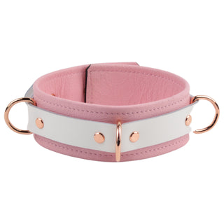 Premium Blush Pink and White Leather & Steel Restraint Set - Wrist, Ankle & Thigh Cuffs, Collar, Cross Connector, Snap Hooks & Padlocks