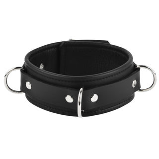 Black Premium Three Ring Leather Bondage Collar