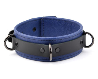 Dark Blue Premium Three Ring Leather Bondage Collar