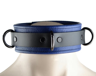 Dark Blue Premium Three Ring Leather Bondage Collar