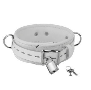 Premium Restraint Set Beautiful Triple Layer Leather Wrist-Ankle Cuffs And Collar - White