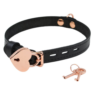 Black Leather Day Collar with Small Rose Gold Ring