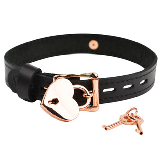 Black Leather Collar with Custom Engraved Rose Gold Love Heart Pendant – 'Good Girl'