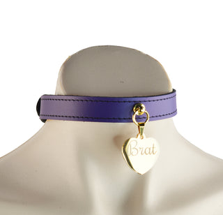 Purple Leather Collar With Custom Engraved Brat Choker Silver, Rose Gold or Gold Hardware Options