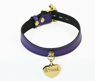 Purple Leather Collar With Custom Engraved Brat Choker Silver, Rose Gold or Gold Hardware Options