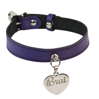 Purple Leather Collar With Custom Engraved Brat Choker Silver, Rose Gold or Gold Hardware Options
