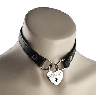 Custom Engraved Silver Love Heart Padlock Choker Collar