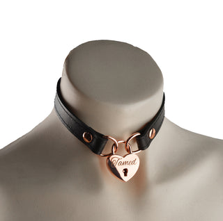 Custom Engraved Rose Gold Love Heart Padlock Choker Collar