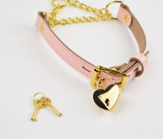 Blush Pink Custom Engraved Leather Martingale Day Collar - Gold Love Heart Pendant