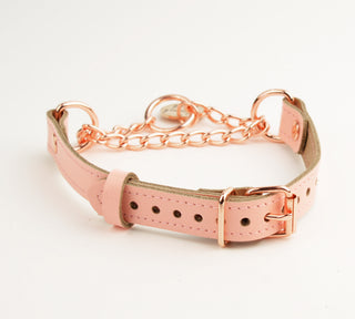 Blush Pink Custom Engraved Leather Martingale Day Collar - Rose Gold Love Heart Pendant
