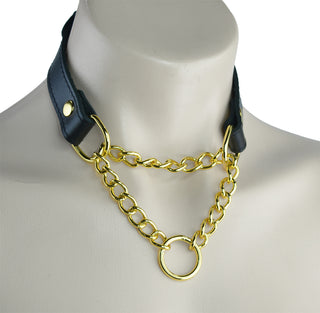 Black Leather & Gold Martingale Amare Day Collar
