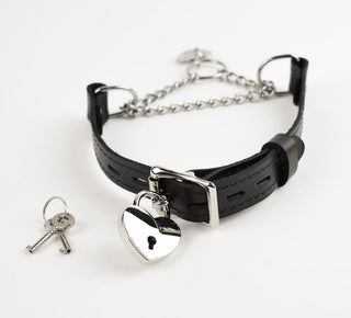 Black Custom Engraved Leather Martingale Day Collar - Silver Love Heart Pendant