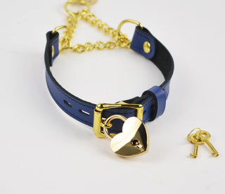 Blue Custom Engraved Leather Martingale Day Collar - Gold Round Pendant