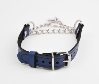 Deep Blue Custom Engraved Leather Martingale Day Collar - Silver Love Heart Pendant