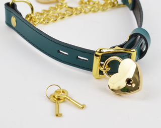 Emerald Green Custom Engraved Leather Martingale Day Collar - Gold Round Pendant