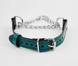 Emerald Green Custom Engraved Leather Martingale Day Collar - Silver Love Heart Pendant