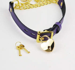Purple Custom Engraved Leather Martingale Day Collar - Gold Love Heart Pendant
