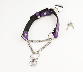 Purple Custom Engraved Leather Martingale Day Collar - Silver Love Heart Pendant