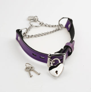 Purple Custom Engraved Leather Martingale Day Collar - Silver Love Heart Pendant