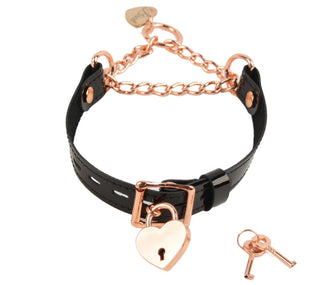 Black Patent Leather Custom Engraved Martingale Day Collar - Rose Gold Love Heart Pendant