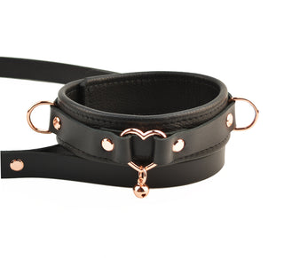 Rose Gold Love Heart Leather Collar & Leash