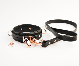 Rose Gold Love Heart Leather Collar & Leash
