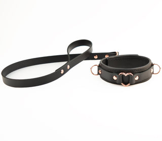 Rose Gold Love Heart Leather Collar & Leash