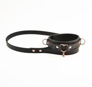 Rose Gold Love Heart Leather Collar & Leash