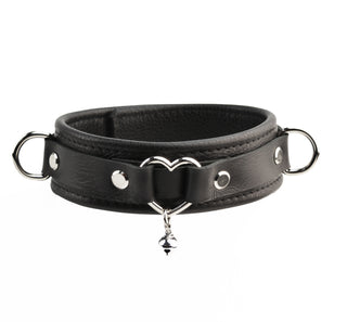 Silver Love Heart Leather Collar & Leash
